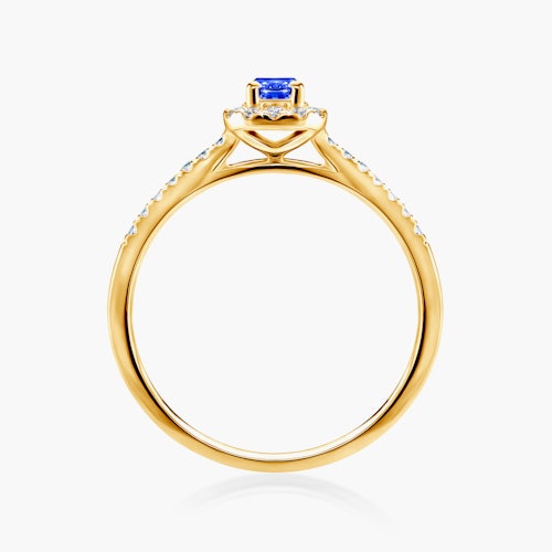 Pierścionek zaręczynowy SAVICKI: żółte złoto, niebieski szafir z diamentami